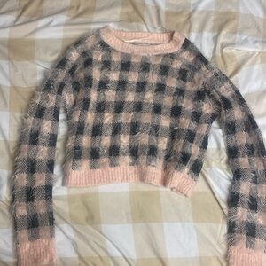Cotton On Cute pastel pink & charcoal gingham fuzzy sweater